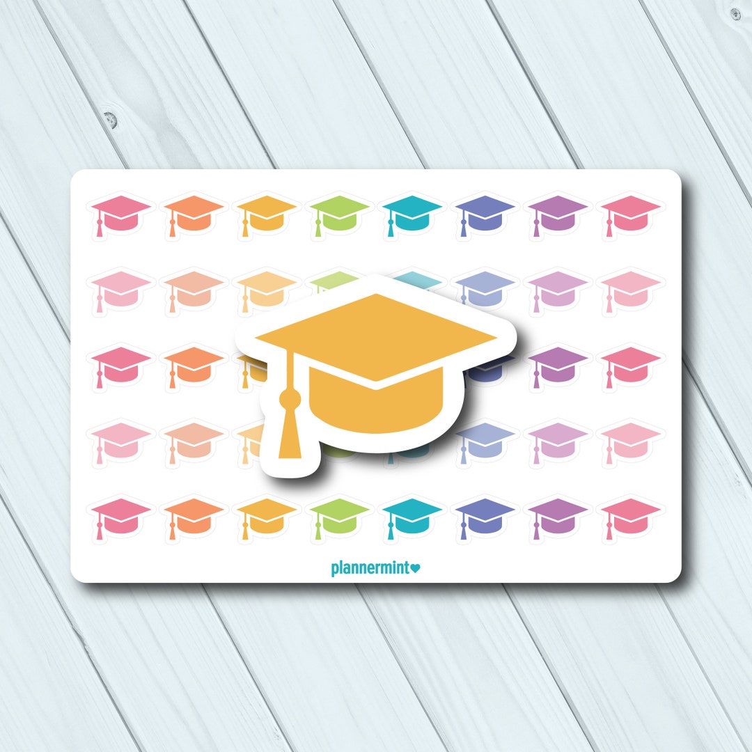 Graduation Cap Drawing Sticker Graduation Cap Planner Stickers: Functional Icons - Etsy
