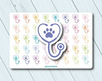 Vet Stethoscope Planner Stickers: Pet Paw Icon Stickers