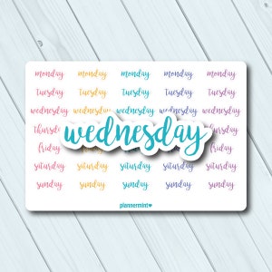 Days of the Week Planner Stickers - Word Outline - Erin Condren Life Planner - Happy Planner - Date Covers - Weekly Days - Script Words