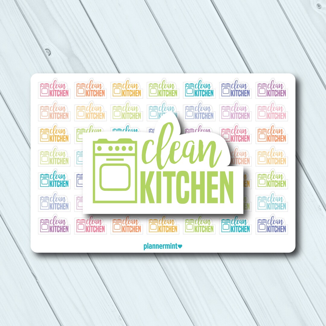 Clean Kitchen Planner Stickers - Word Outline - Chores - Matte or ...