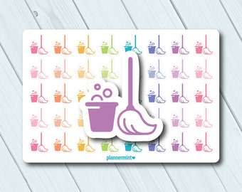 Mop Bucket Planner Stickers: Functional Cleaning Icons