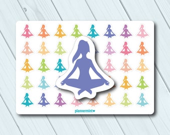 Yoga Planner Stickers: Meditation Pose, Colorful Icons