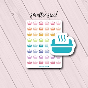 Puede incluir: Una hoja de pegatinas coloridas para planificador con un diseño de jacuzzi con vapor ascendente. Las pegatinas son de varios colores, incluyendo rosa, naranja, verde, azul y morado. El texto "smaller size!" está encima de las pegatinas.