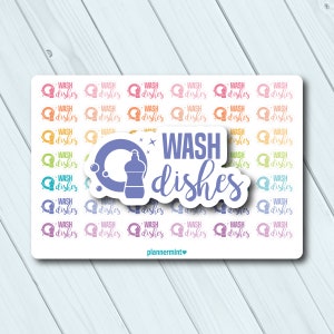 Dishes Planner Stickers - Script Word Stickers - Erin Condren Life Planner - Happy Planner - Mambi - Chores - Cleaning - Housework