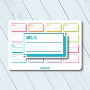 Mahlzeiten Liste Planer Sticker - Erin Condren Life Planner - Beschreibbar - Happy Planner - Boxen - Funktional - Half Box - Schatten - Essen - Menü