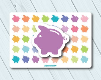 Piggy Bank Planner Stickers: Savings Tracker Icons