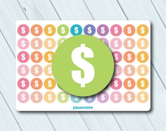 Dollar Sign Planner Stickers: Finance Icons, Savings, Payday (60 ct)