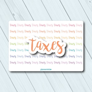 Taxes Planner Stickers - Word Outline Stickers - Erin Condren Life Planner - Happy Planner - Money - Income Tax - File Taxes