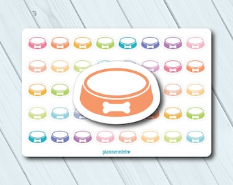 Dog Bowl Planner Stickers: Functional Pet Food Icon - Matte or Glossy