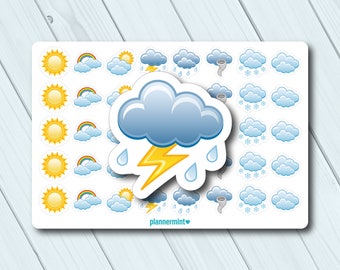 Weather Icon Planner Stickers: Sunny, Rainy, Stormy (40 pc)