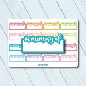 Adesivos In Memory Of Planner - Rastreador preenchível - Erin Condren Life Planner - Happy Planner - Funeral - Adesivos foscos ou brilhantes