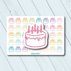 Pegatinas para planificador de cumpleaños - Icon - Erin Condren Life Planner - Happy Planner - Mambi - Tarta de cumpleaños - Fiesta de cumpleaños - Mate o brillante