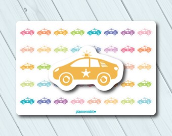Police Car Planner Stickers: Functional Icons for Work Schedule