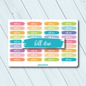 Naklejki na planer z terminem płatności rachunków - Script Brush Strokes - Erin Condren Life Planner - Happy Planner - Pay Bills - Money - Finance - Matte or Glossy