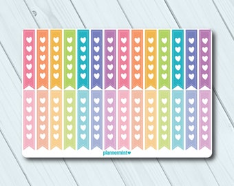 Heart Checklist Planner Stickers: Long Flags, To-Do List (Matte or Glossy)
