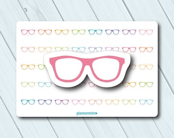 Glasses Planner Stickers: Colorful Icon Stickers (40 ct, Matte or Glossy)