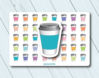 Coffee Cup Planner Stickers: Latte, Mocha, Joe Icons (Matte or Glossy)