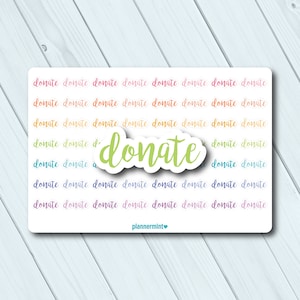 Donar pegatinas del planificador - Esquema de palabras - Erin Condren Life Planner - Happy Planner - Caridad - Sin fines de lucro - Donación - Filantropía
