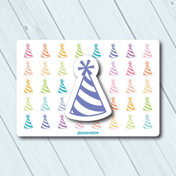 Party Hat Planner Stickers: Birthday Icon Stickers (Matte or Glossy)
