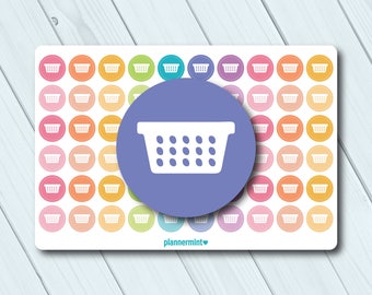 Laundry Basket Planner Stickers - Dot Icon - Erin Condren Life Planner - Happy Planner - Clothing - Cleaning - Matte or Glossy