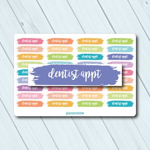 Pegatinas para agenda de dentistas - Pinceladas de escritura - Planificador de vida de Erin Condren - Planificador feliz - Diente - Dentista - Cita - Mate o brillante