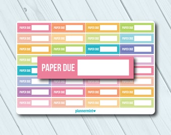 Paper Due Planner Stickers - Fillable Tracker - Erin Condren - Happy Planner - High School - University - College - Matte or Glossy