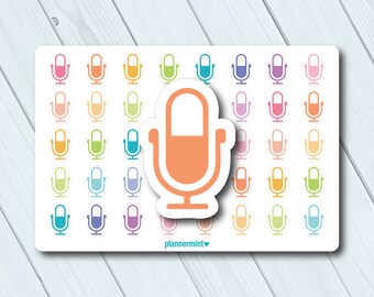 Podcast Planner Stickers - Functional Icon - Erin Condren - Happy Planner - Microphone - Recording - Scrapbooking