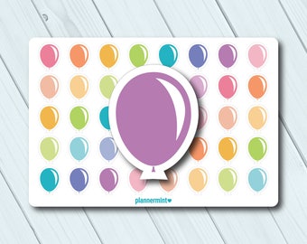 Ballon autocollants - planificateur autocollants - icône Stickers - Erin Condren - anniversaire - fête - vacances - Celebration - mat ou brillant autocollants