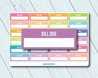 Bill Due Stickers - Fillable Tracker - Erin Condren Life Planner - ECLP - Happy Planner - Bill Stickers - Bills - Payments - Matte Stickers