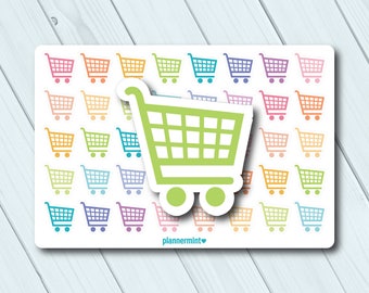 Shopping Cart Planner Stickers - Icon - Erin Condren Life Planner - Happy Planner - Grocery Shopping - Store - Matte or Glossy