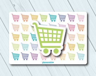Shopping Cart Planner Stickers: Grocery List Icon - Matte or Glossy