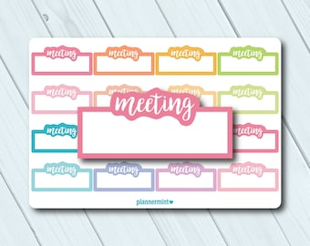 Meeting Planner Stickers - Fillable Tracker - Erin Condren Life Planner - Happy Planner - Work - Business - Matte or Glossy Stickers