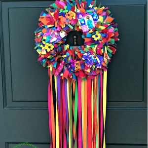 Fiesta Wreath, Rag Wreath, Fabric Wreath, Ribbon Wreath, Front Door Wreath, Housewarming, Mother’s Day Gift, Birthday Gift, Spring Wreath