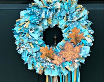 Rag Wreath, Fall Leaves, Autumn Wreath, Fall Wreath, Decorative Wreath, Door Wreath, Indoor Outdoor Wreath, Fabric Wreath, Fall Décor