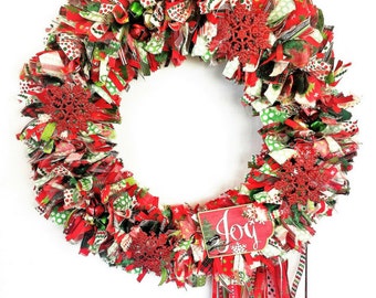 40% OFF HOLIDAY SALE! Christmas Wreath, Santa Wreath, Holiday Wreath, Door Wreath, Door Wreath, Rag Wreath, Fabric Wreath, Holiday Décor