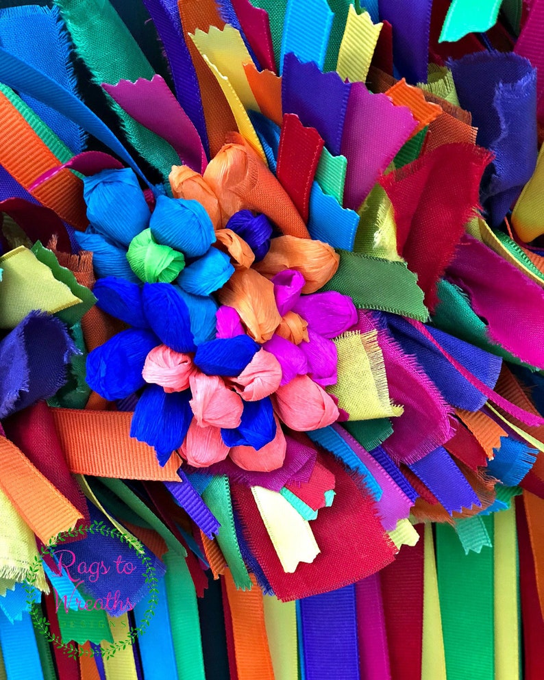 Fiesta Wreath, Rag Wreath, Fabric Wreath, Ribbon Wreath, Door Wreath, Housewarming Gift, Mothers Day Gift, Birthday Gift, Spring Wreath image 9