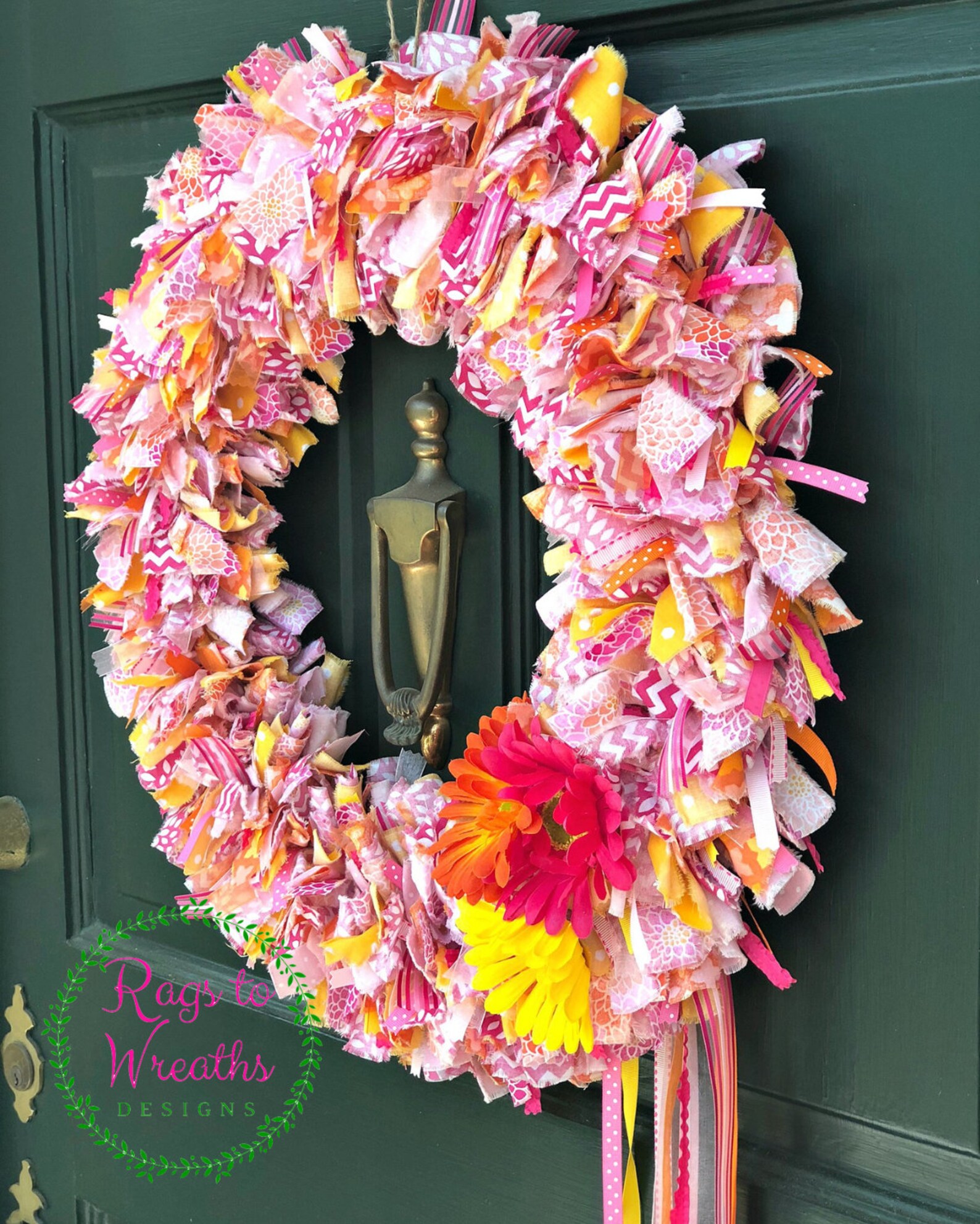 Rag Wreath Fabric Wreath Yellow Pink Orange Wreath Summer Etsy