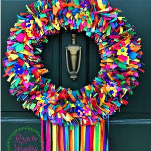 Fiesta Wreath, Rag Wreath, Fabric Wreath, Ribbon Wreath, Door Wreath, Housewarming Gift, Mothers Day Gift, Birthday Gift, Spring Wreath image 2