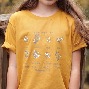 Kids Whatever is True Philippians 4:8 Shirt Unisex Girls Christian Shirts Christian Floral Shirt Tween Bible Verse Tee Youth Wildflower