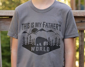 Boys Christian Shirt This Is My Father's World Tee Hymn Kids Christian Shirt Youth Christian T Shirt Jesus Tshirt Bear Forest Mountain Shirt