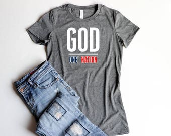 4th of July Shirts Fitted Junior One Nation Under God USA Shirts Red White and Blue Christian Women T Shirts Merica Shirts Jesus Shirts