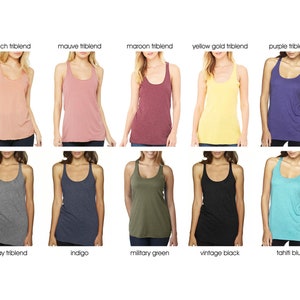 May include: Ten different colors of tank tops, including peach, mauve, maroon, yellow gold, purple, gray, indigo, military green, vintage black, and tahiti blue.