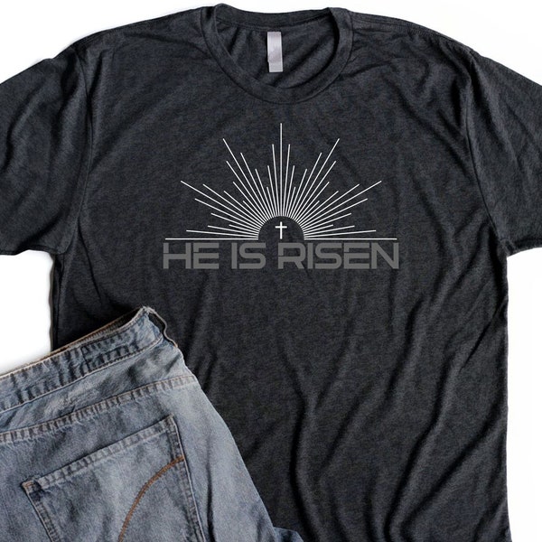 Christian Easter Shirt Men He is Risen Cross Tshirt Unisex Christian T Shirts for Men Resurrection Sunday Tee Dad Jesus Shirt