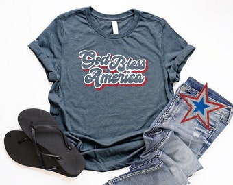 God Bless America Shirt Women 4th of July Shirt Christian Patriotic Tshirt USA T Shirt Red White and Blue Fourth of July Shirt