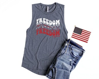 4th of July Muscle Tank Women Freedom Muscle Shirt Christian Patriotic Tank USA Muscle Tank Top Bible Verse 1 Peter 2:16 Red White and Blue