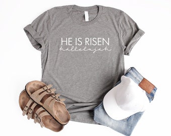 He Is Risen Hallelujah Shirt Unisex Christian Shirts Women Christian T Shirts for Men Resurrection Sunday Easter Shirts Adult Baptism Gift