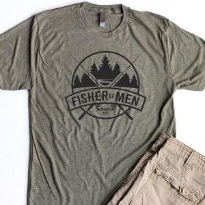 Mens Christian Shirts Dad Birthday Gifts for Men Christian T Shirt Fisher of Men Mark 1:17 Bible Verse Shirt Jesus Shirt