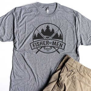 Mens Christian Shirts Dad Birthday Gifts for Men Christian T Shirt Fisher of Men Mark 1:17 Bible Verse Shirt Jesus Shirt