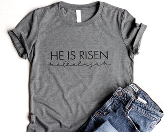 Christian Shirts for Women Junior Fitted Christian T Shirts Bible Verse Shirts Cute Shirts For Women Shirts He Is Risen Hallelujah Shirts