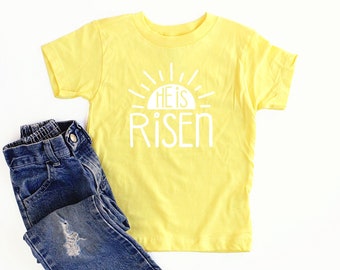 Hij is Risen Shirt Peuter Christian Easter Shirt voor kinderen Peuter Shirt Christelijke Shirts Kid Sunshine Jeugd Shirt Hij Is Risen Shirt voor jongens